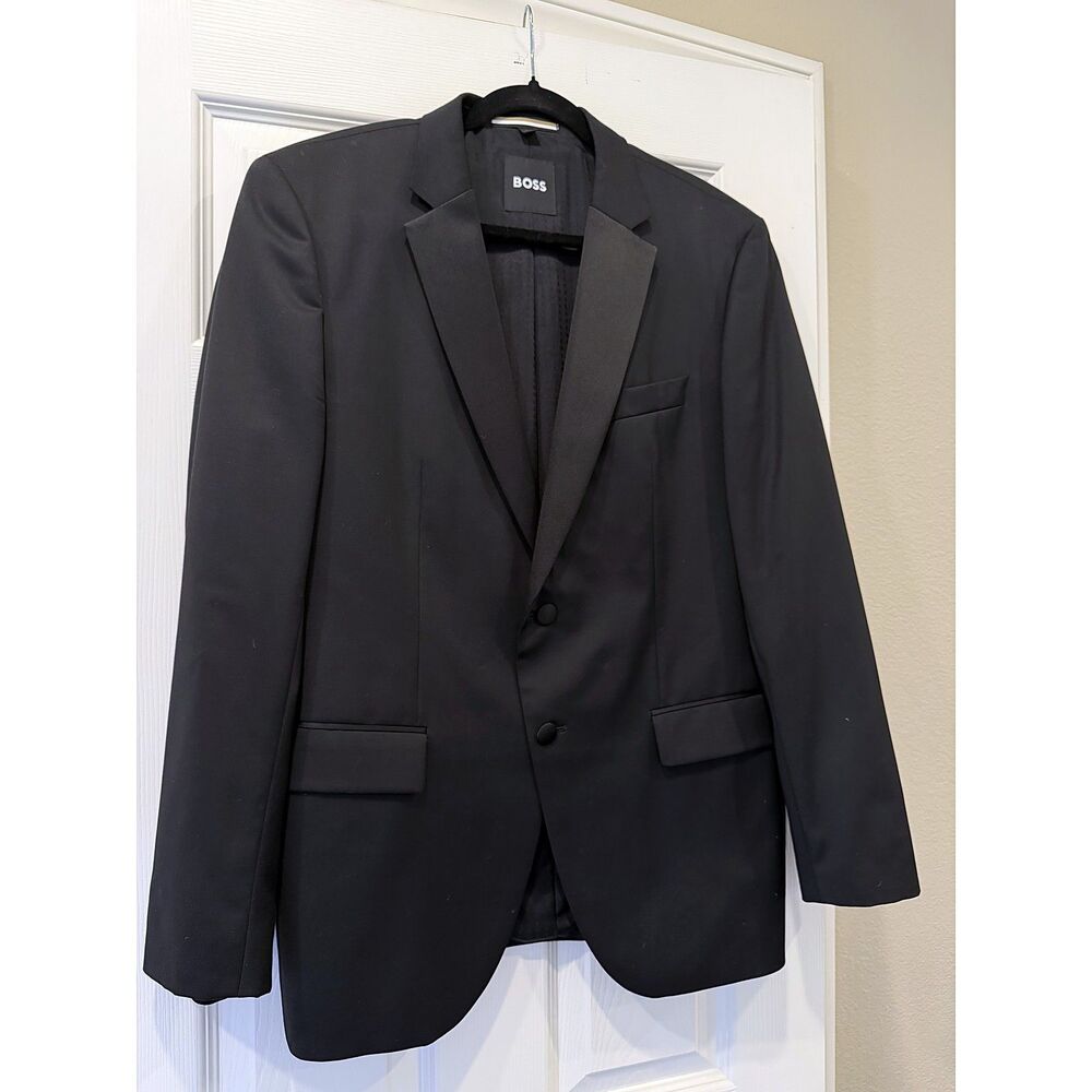 Hugo Boss H-Huge Mens 42R Black Tuxedo Dinner Jacket Satin Lapel Slim Fit Wool
